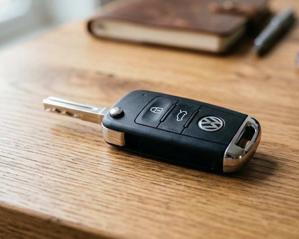 Vystřelovací klíč Volkswagen s dálkovým ovládáním a vyříznutou planžetou